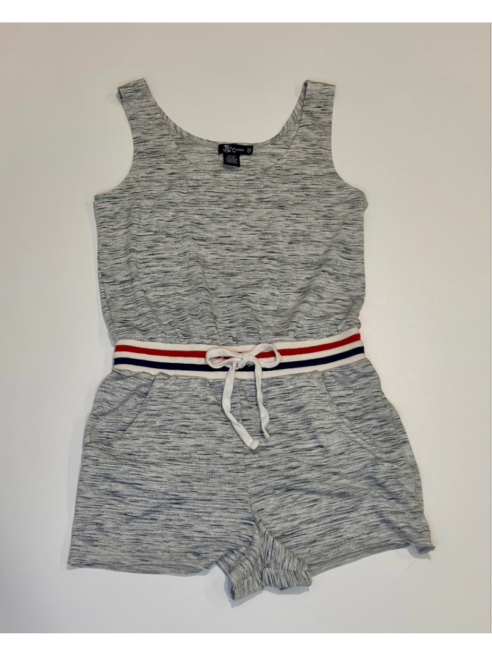 Miss Chievous Gray Heathered Romper Womens M Striped Waist Shorts